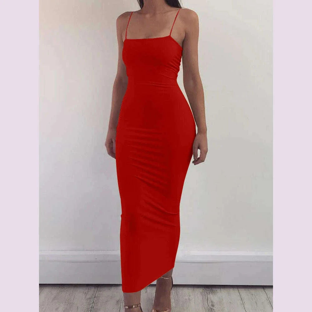 2025 New Spring Summer Women's High Elastic Sleeveless Backless Dress Long Sling Dresses Club Sexy Suspender Dress