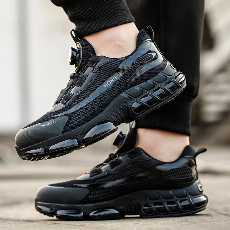 Men's Work Shoes Rotary Buckle Work Sneakers Protective Shoes Safety Industrial Puncture-Proof Anti-Smash Steel Toe Shoes
