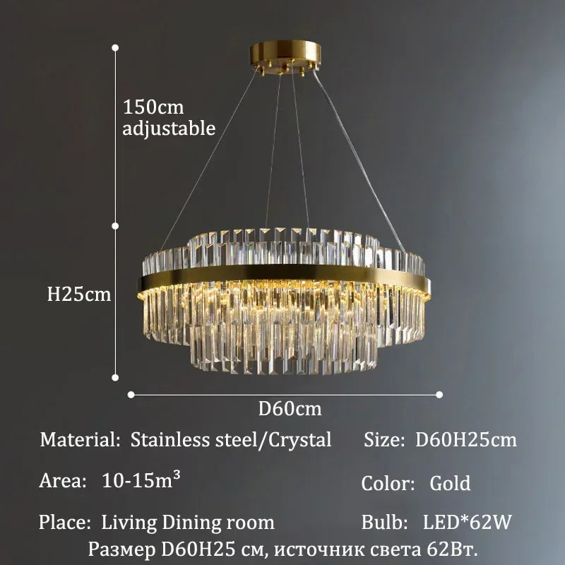 Modern Luxury Crystal Chandeliers Living Dining Room Bedroom Home Decor Pendant Lamp Duplex Villa Lustre Hanging Light Fixture - Kimlud