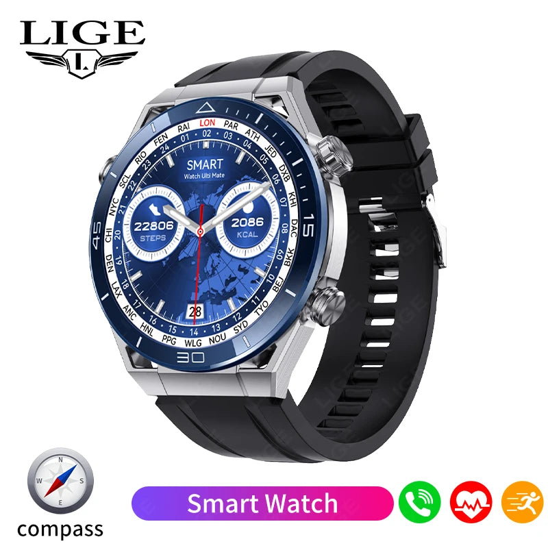 LIGE New NFC Smart Watch Men GPS Tracker Sport Fitness Men Watch For Android IOS Wireless Call ECG+PPG Health Monitor Smartwatch