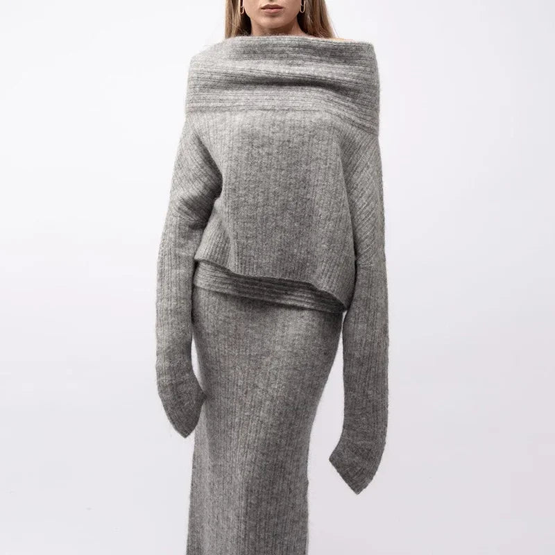 Knitting Off The Shoulder Long Sleeve Women'S Tops Skirt Women'S Sets Sweatshits Sweater Streetwear Wholesale Clothes