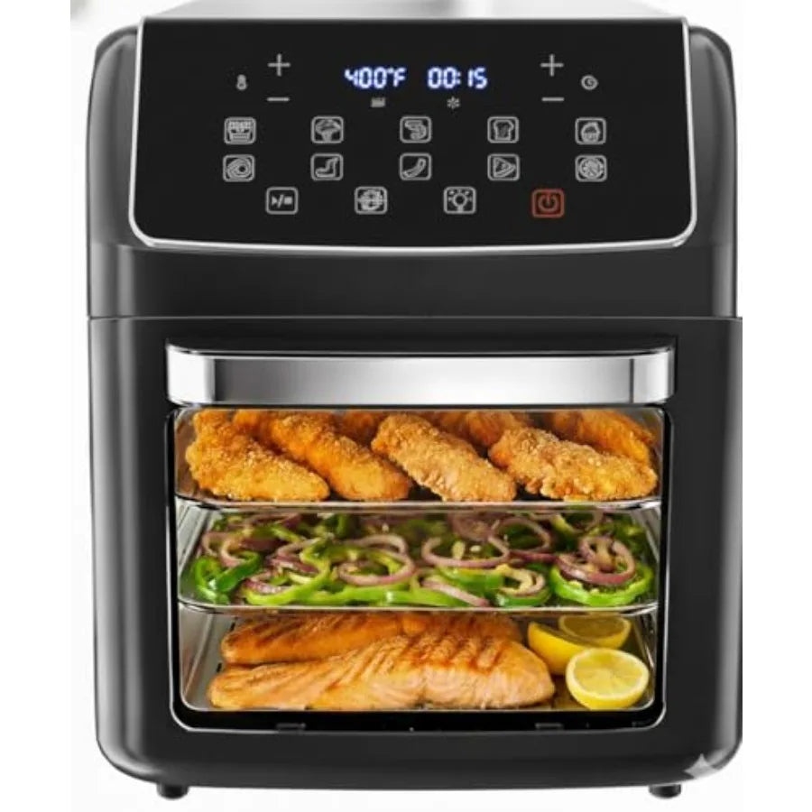 10-in-1 Air Fryer Oven 12.6Qt Convection Oven with Visible Window Rotisserie Grill Family-Size Healthy Cooking Airfryer with Tr