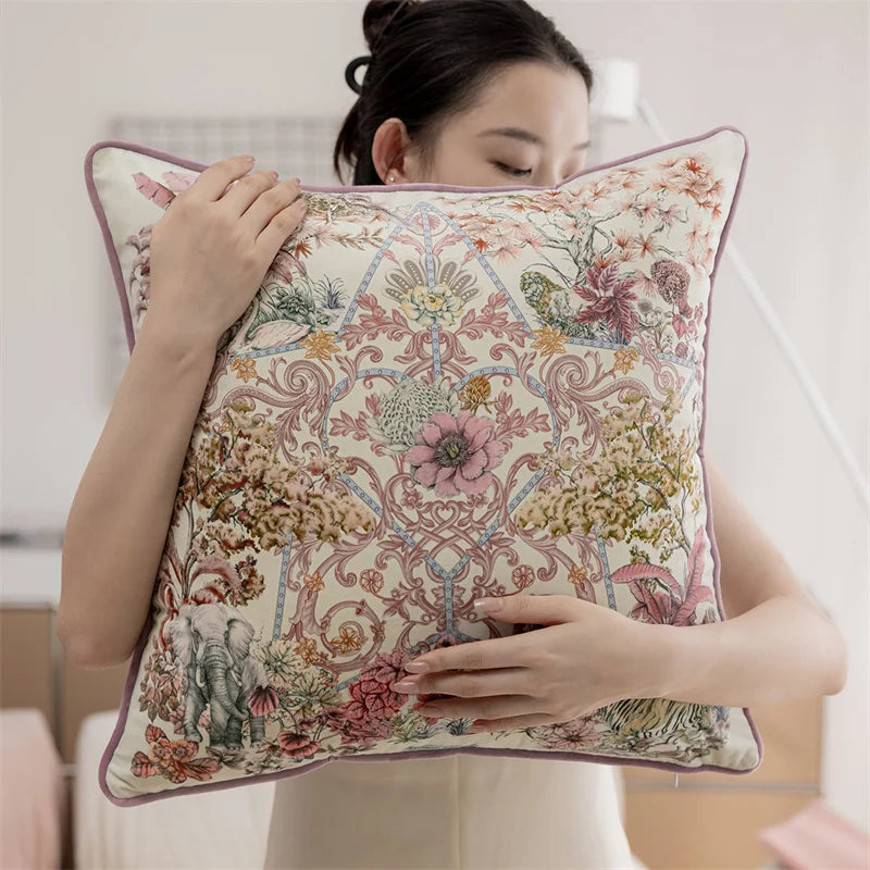 Vintage Floral Velvet Throw Pillow Covers Home Art Deco Pillowcase Square Pillow Case Cushion Cover for Bed Sofa Living Room Car