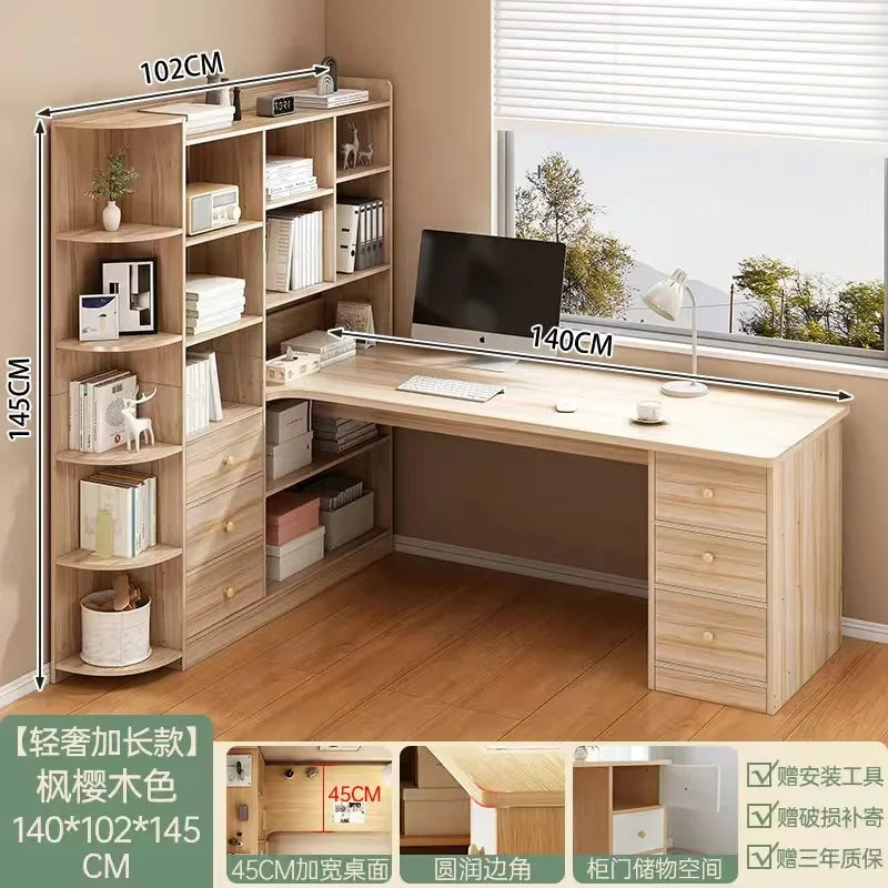 Computer Desk Bookshelf Integrated Shelves Drawers Large Laptop Home Bedroom Student Study Writing Desk Simple Office Table - Kimlud