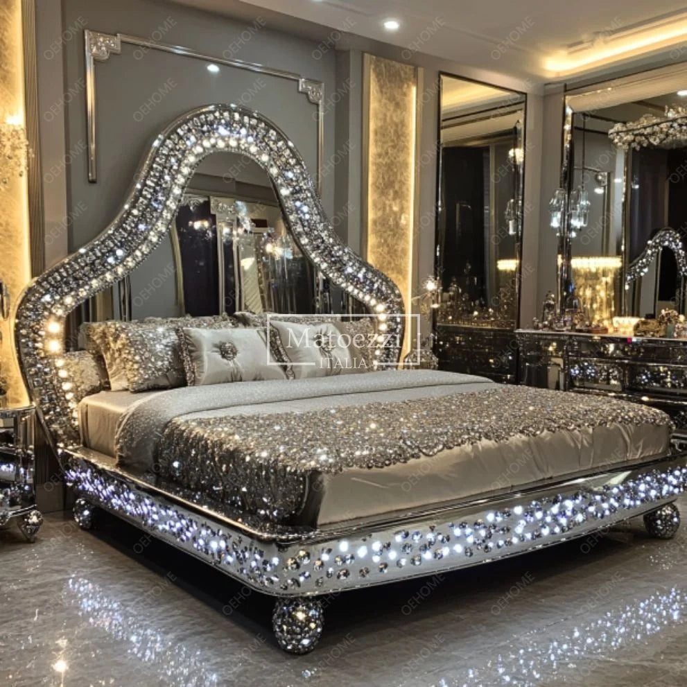 Modern Diamond Mirror Bed Bedroom or Hotel Villa Luxury Bedroom Furniture - Kimlud