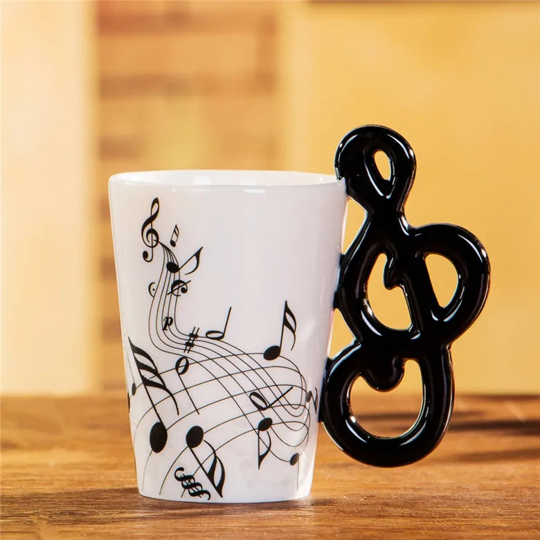Cups with Handle Novelty Gifts 240ml Creative Music Ceramic Mug Guitar Violin Style Cute Coffee Tea Milk Stave Mugs |...