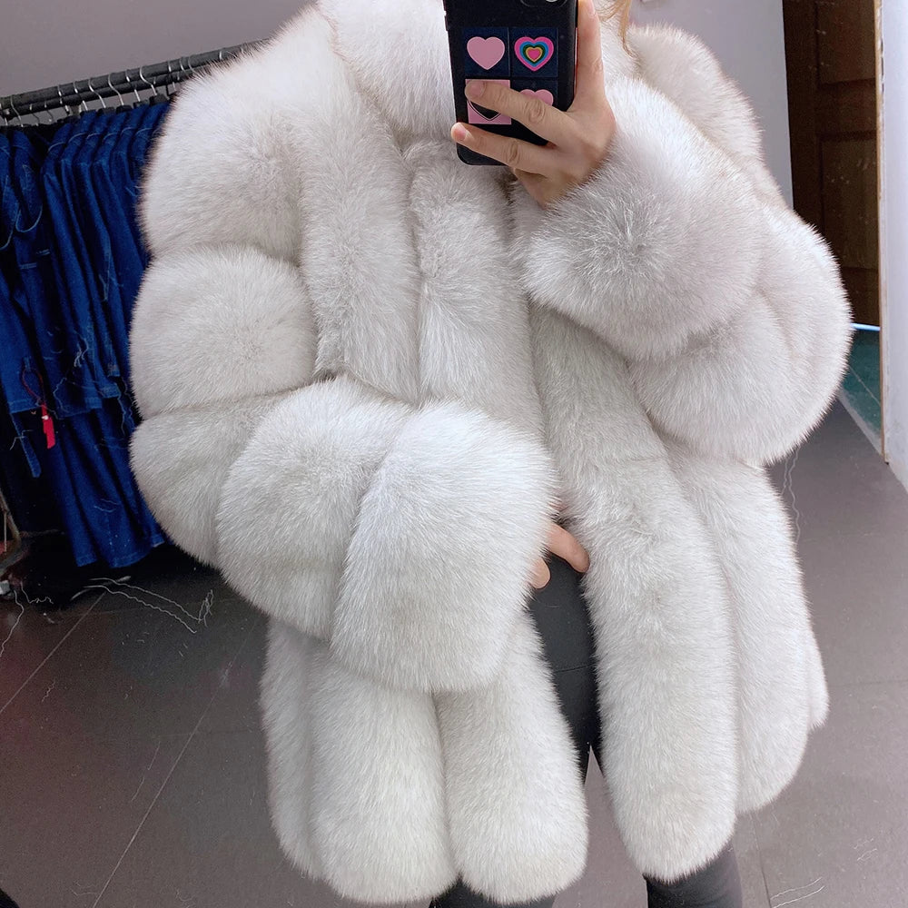 YOLOAgain Women's Stand Collar Real Fox Fur Jacket Natural Fox Fur Coat 2024 Winter - Kimlud