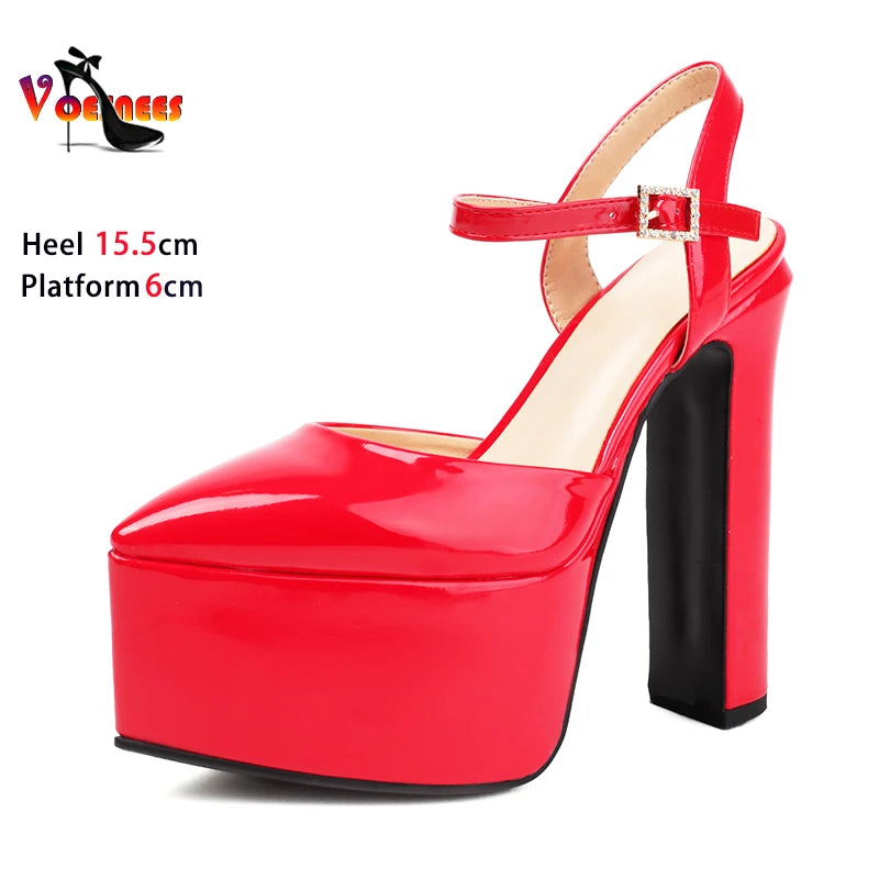 Platform Pointed Toe Sandals For Women Summer New Ankle Buckle Strap Gold Runway High Heels Large Size 43 Wedding Party Shoes