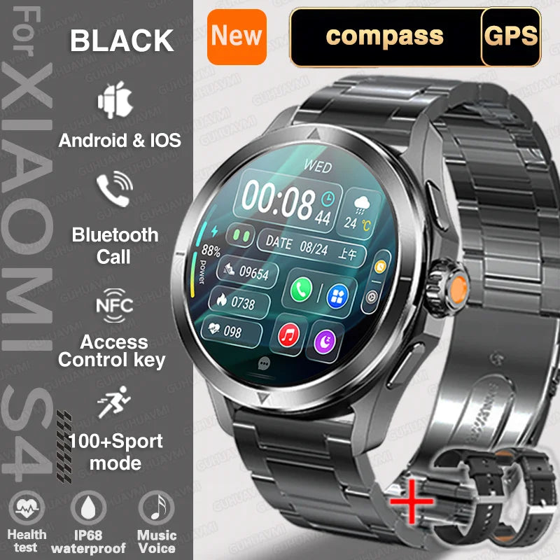 New S4 Ultra Outdoor Sports Men Watches HD AMOLED Display GPS Track Altimeter Heart Rate Bluetooth Call Waterproof Smart Watch