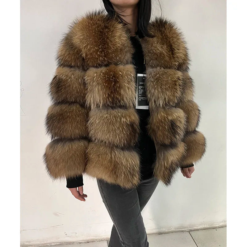 2024 maomaokong Super Hot Winter Women Luxury Thick Real Raccoon Fur Coat Natural Fox Fur Jacket Plus Size Jackets Female Vest