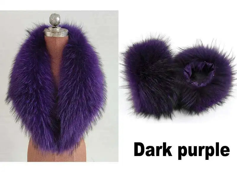 Elegant Luxury Raccoon Fur Collar Cuff Set Large Size 100% Real Fur Scarf Thick Warm Ladies Shawl Coat Collar Women Winter
