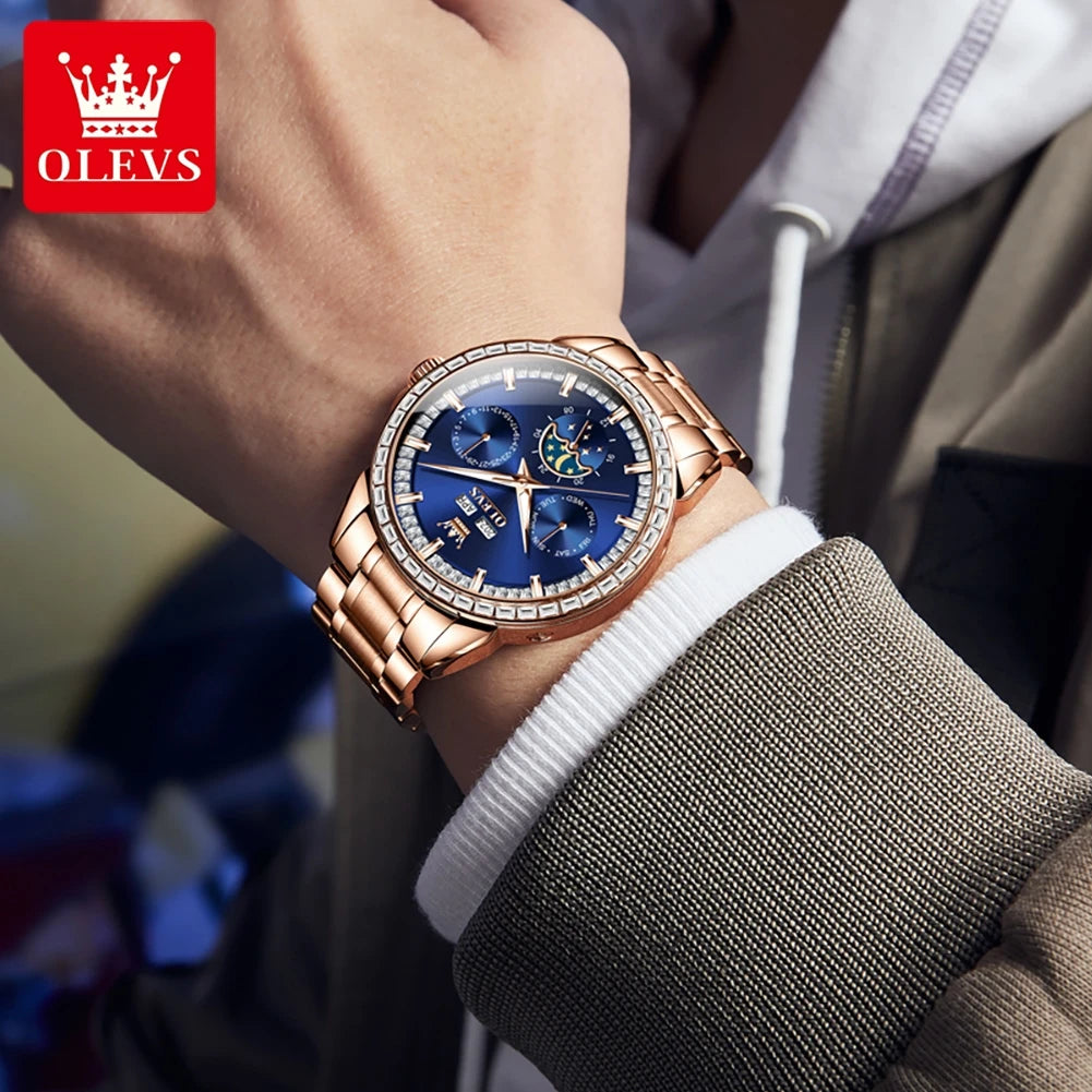 OLEVS 6695 Watch For Men Original Moon Phase Automatic Mechanical Man Watch 30M Waterproof Luminous Week Date Display...
