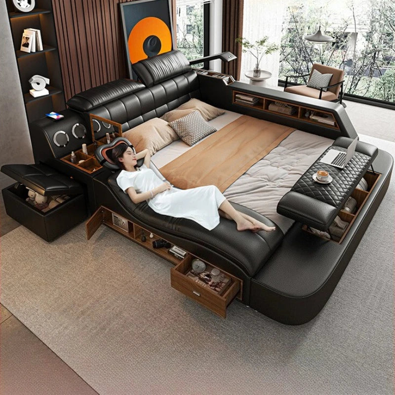 multifunctional queen size Double bed Massage smart Double bed cosy smart frames headboard slaapkamer meubels bedroom furniture