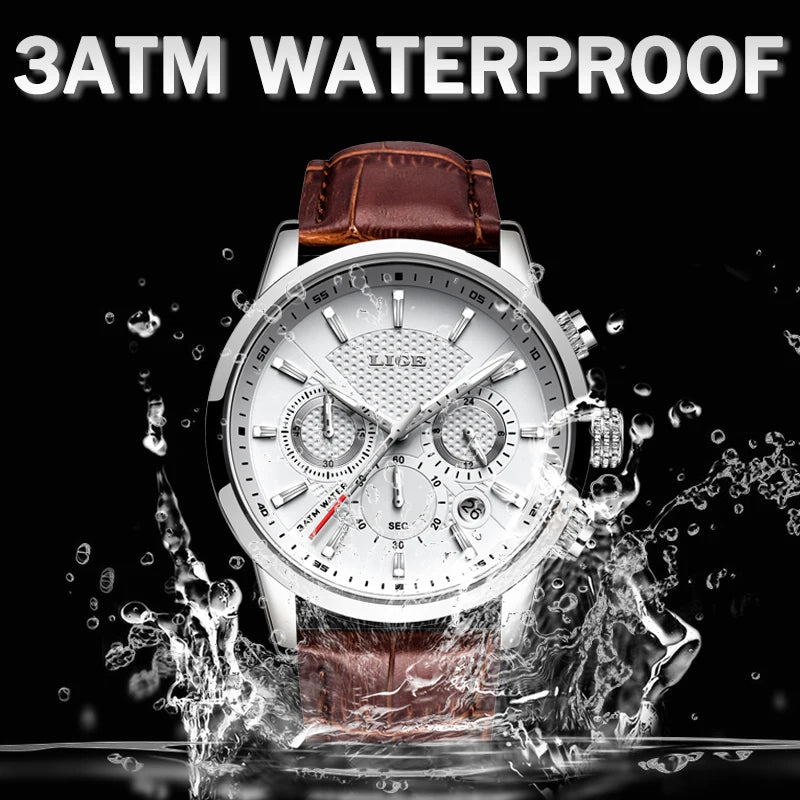 2024 LIGE Top Luxury Mens Watch Casual Business Quartz Watches Men Fashion Leather Wristwatch Waterproof Male Clock Reloj Hombre