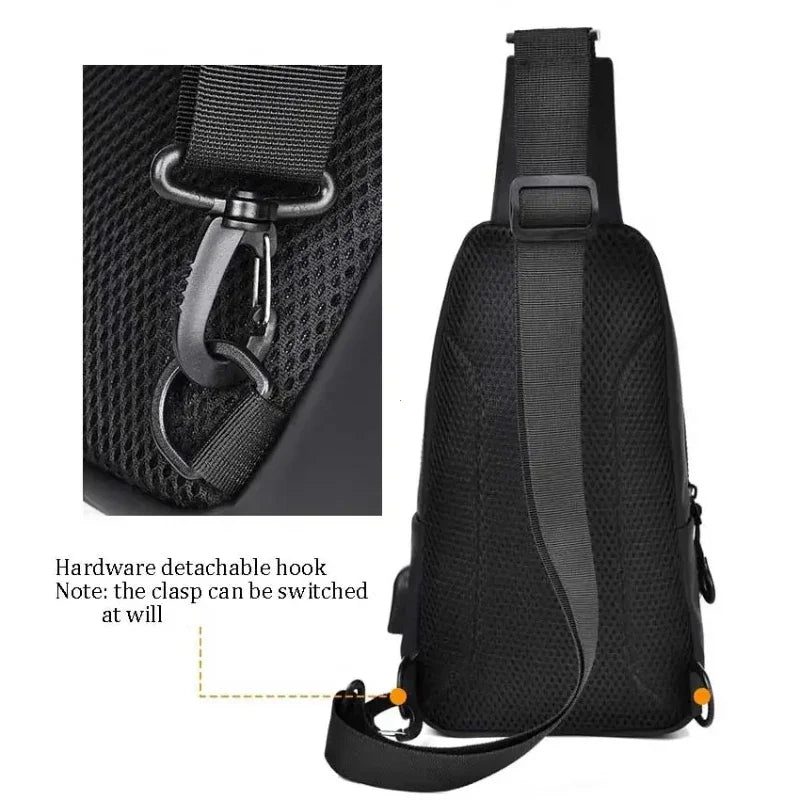 Men Bag Fashion New Solid Color Men Chest Bag Outdoor Casual Fashion One Shoulder Crossbody Bag Nylon USB Charging Shoulder Bags