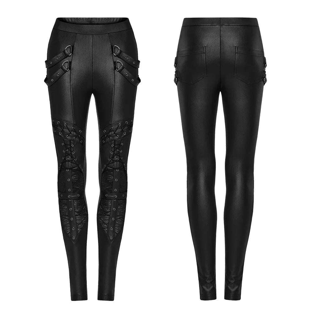 PUNK RAVE Women's Punk Geometrically Divided Textured Knit & Spliced Basic Leggings Gothic Sexy Cross Trousers