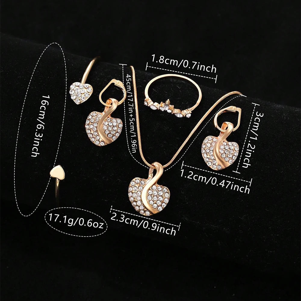 Women's Quartz Watch Gold Luxury Women Ring Necklace Earring Rhinestone Fashion Wristwatch Casual Ladies Watches Jewelry Set 