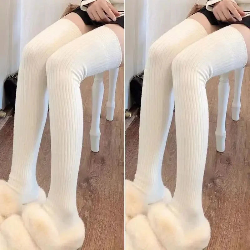 1/2pairs Women's Casual Knitted Long Socks Autumn Winter Solid Stockings Boot Calf Socks Over Knee Leggings Harajuku Lolita Sox
