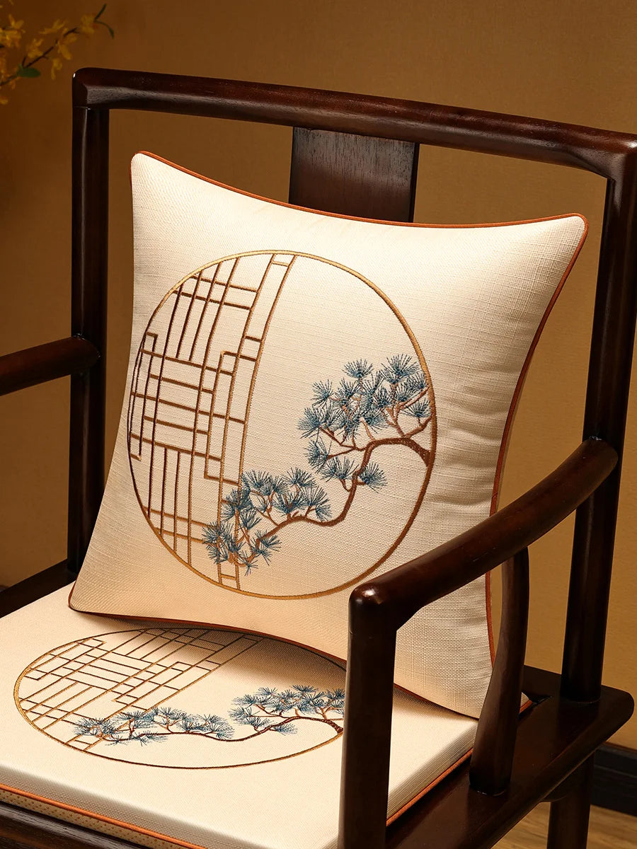 Embroidered Chinese Luxury Cushion Cover 45x45cm Elegant Crane Decorative Linen Pillowcase Living Room Sofa Autumn Pillow Covers