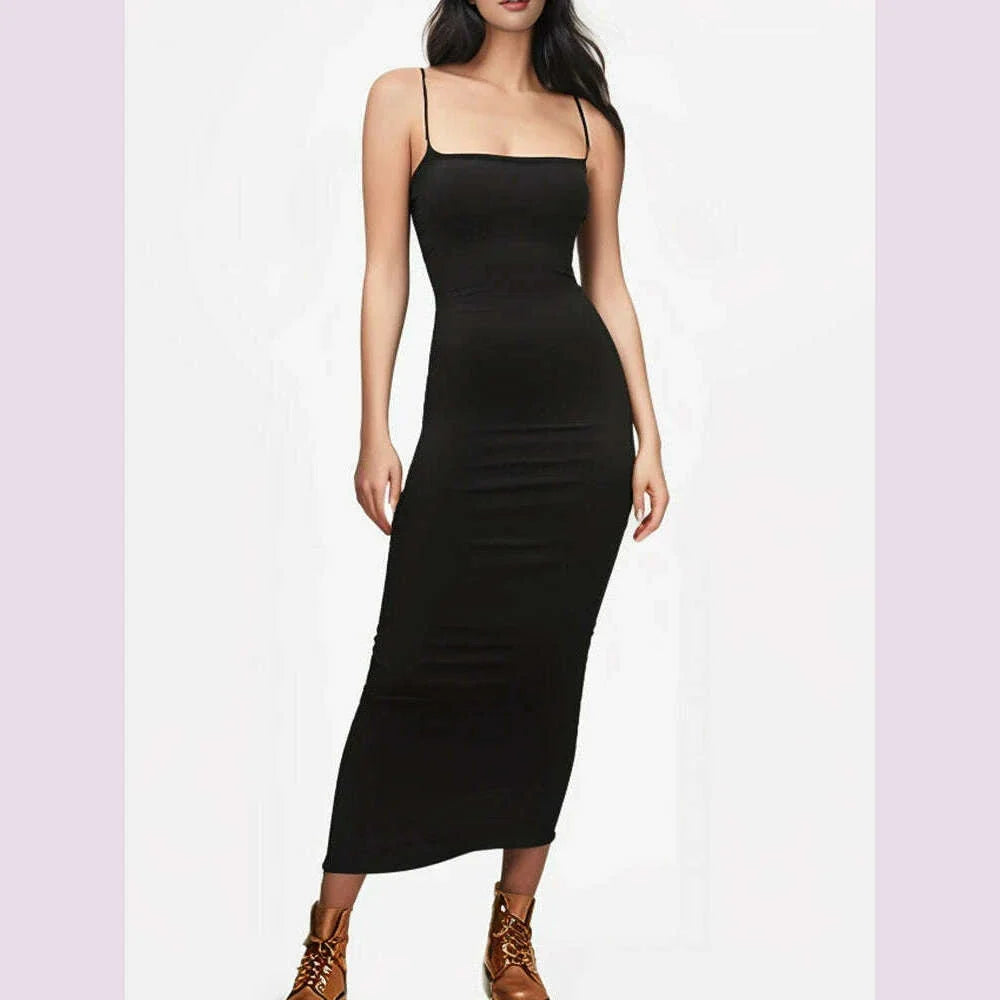 2025 New Spring Summer Women's High Elastic Sleeveless Backless Dress Long Sling Dresses Club Sexy Suspender Dress