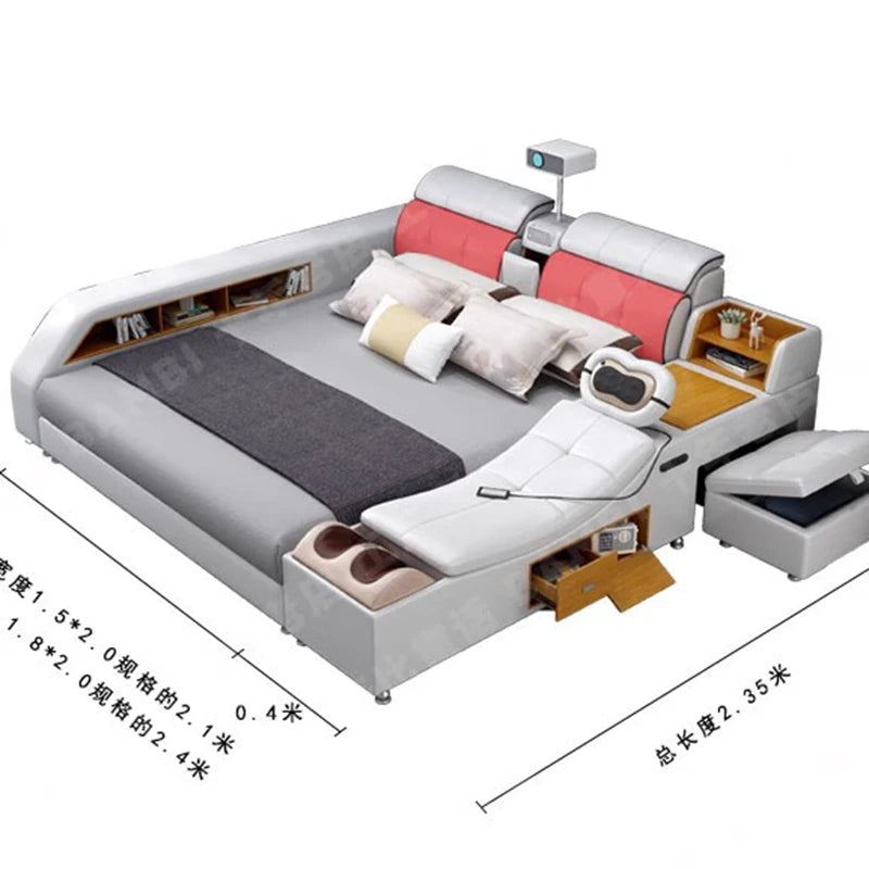Beauty European Bed Simple Tatami Portable Multifunctional Children Mobile Bed Leather Double Wood Muebles Modern Furniture