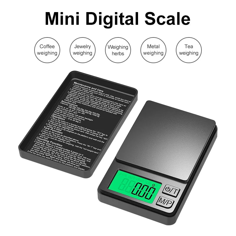 Mini Pocket Digital Scale LCD Gram Food Jewelry Ounces Grains 100/200/300/500g 0.01g 1000g 0.1g Scale Black