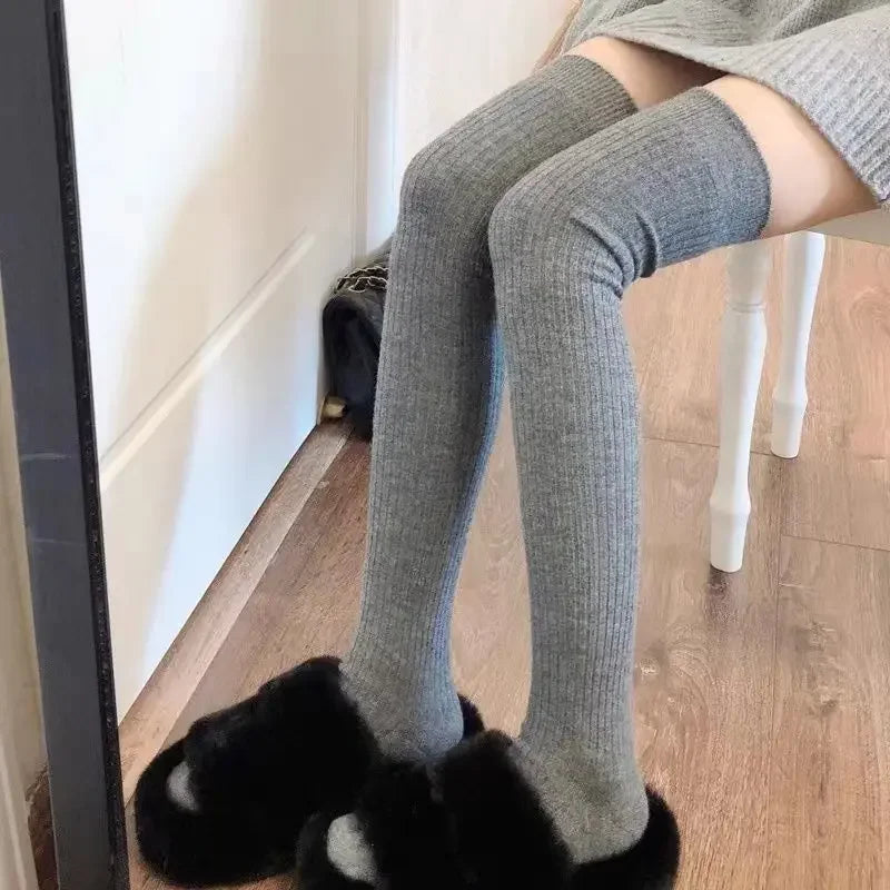 1/2pairs Women's Casual Knitted Long Socks Autumn Winter Solid Stockings Boot Calf Socks Over Knee Leggings Harajuku Lolita Sox