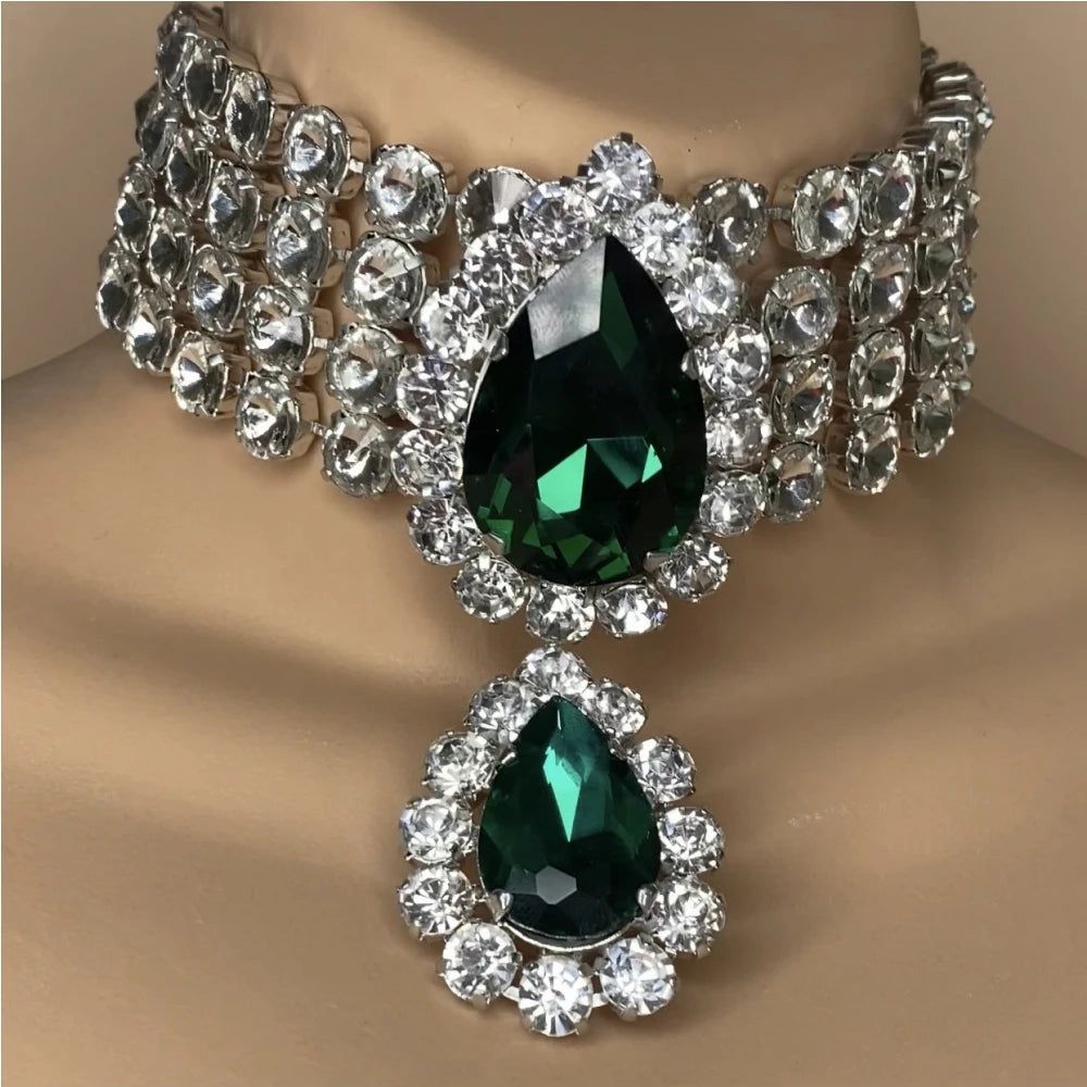 Bohemia Multilayer Rhinestone Oversized Drop Pendant Choker Necklace for Women Crystal Charm Large Collar Necklace Jewelry