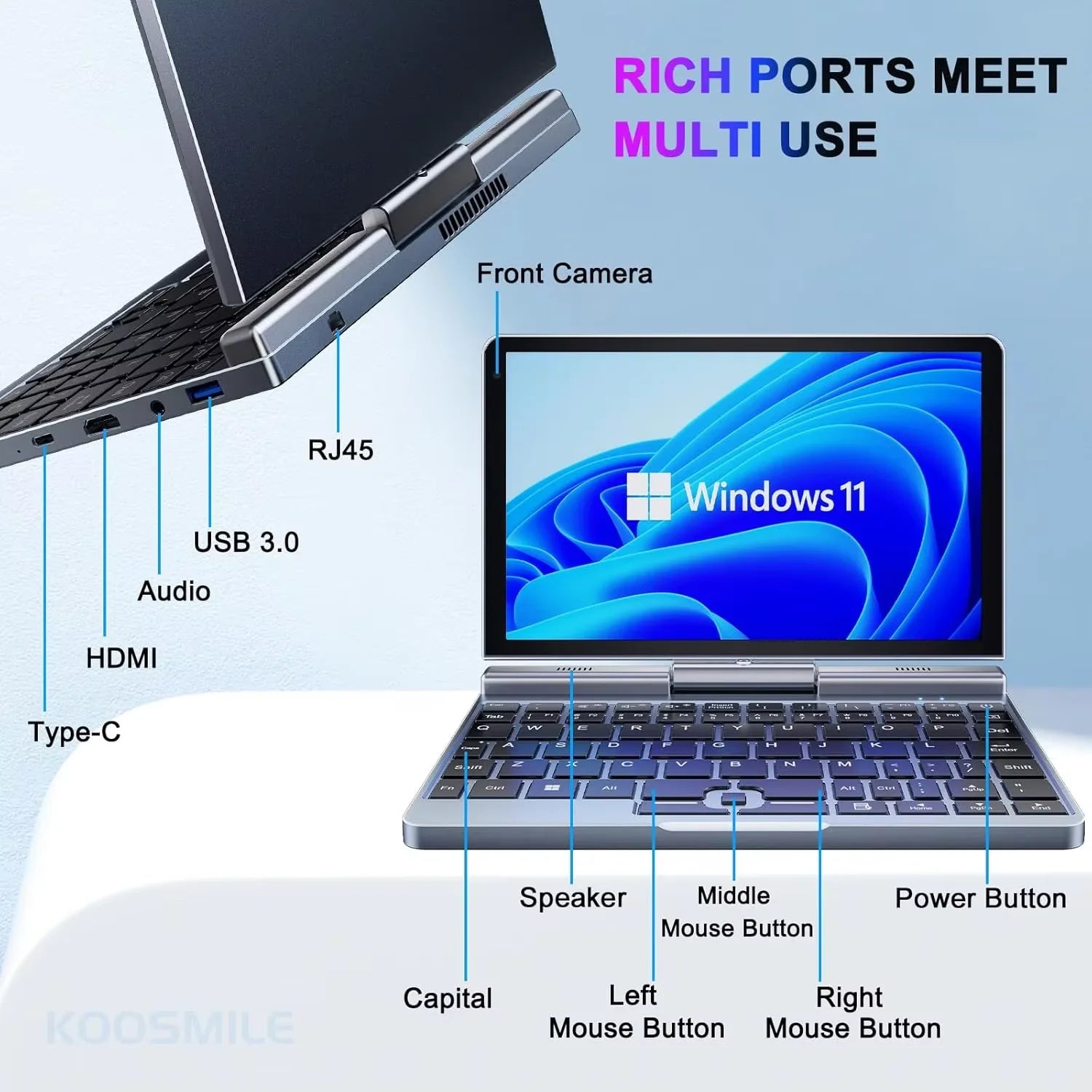 Portable Mini Laptop windows OS 8 Inch Touch Screen Notebook N150 12GB+1TB IPS Small Notebook Portable PC Micro Computer - Kimlud
