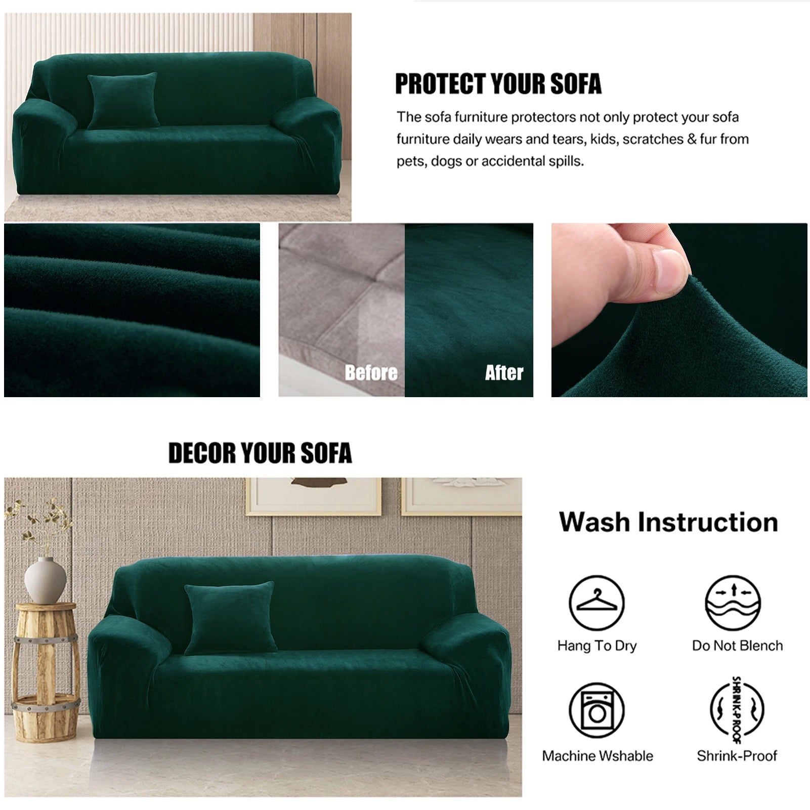 Velvet Sofa Cover Elastic Thick L Shaped Corner Sofa Slipcover for Living Room 1/2/3/4 Seater Stretch Cover for Couch Armchair - Kimlud