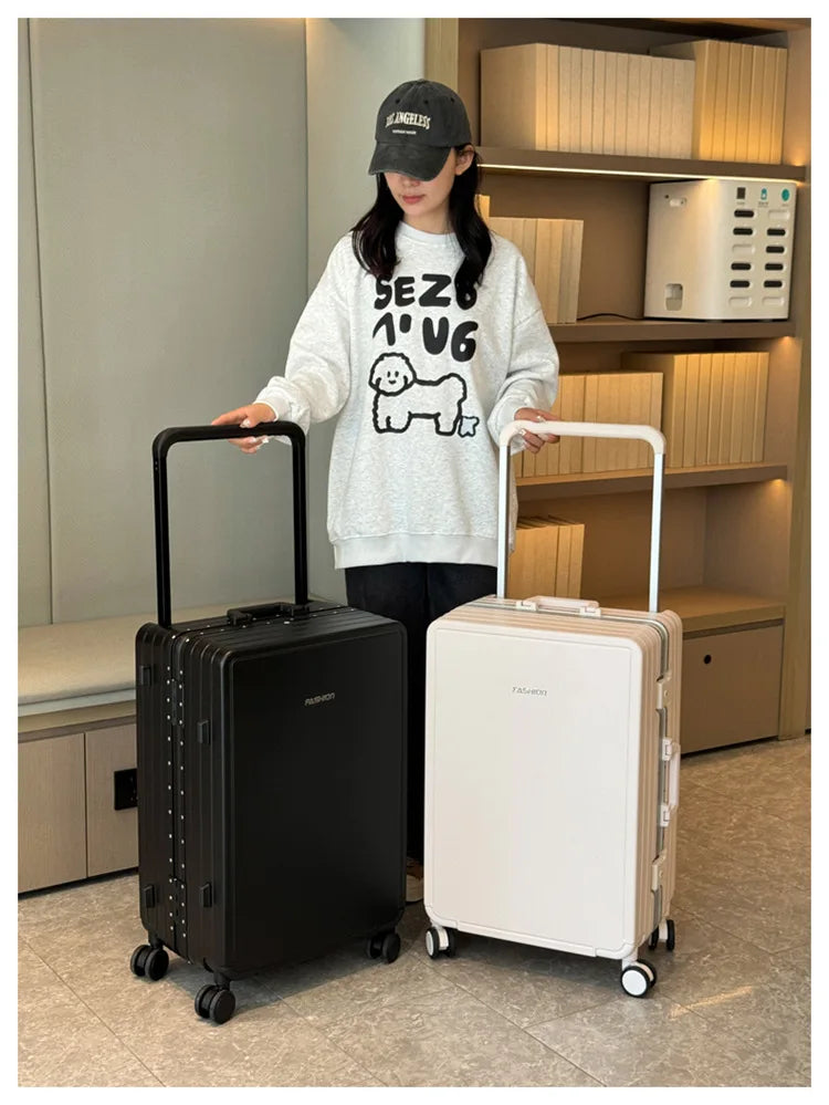 Travel Suitcase Aluminium Frame Wide Trolley Luggage Female Large Capacity Mute Universal Wheel Password Box Carry on...