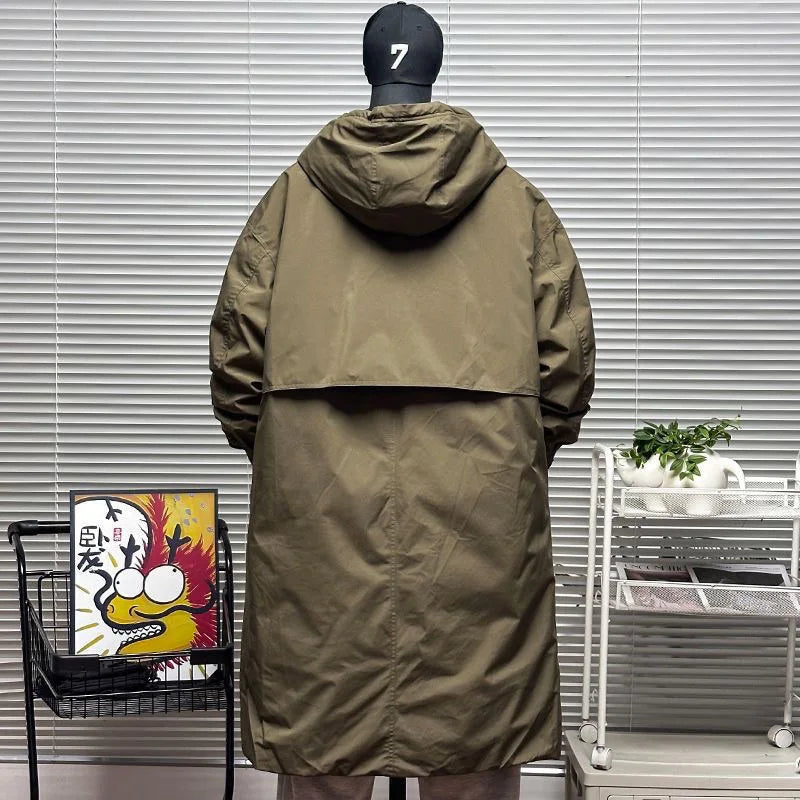 Men's Coat Hooded New Two Pieces Korean Style Windbreaker spring autumn Mid-Length