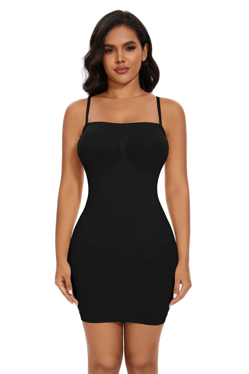 Sexy Full Slip Shapewear Women Dress Off Shoulder Bodycon Strapless Underdress Smooth Compression Body Shaper Slimming Waist