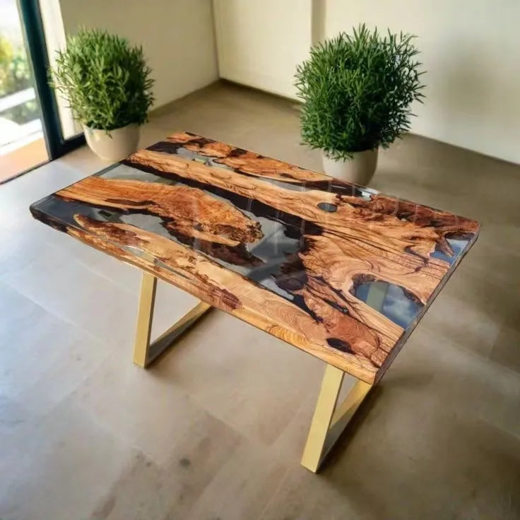 Wholesale Low Price Solid Walnut Coffee Kitchen Restaurant River Epoxy Dining Table