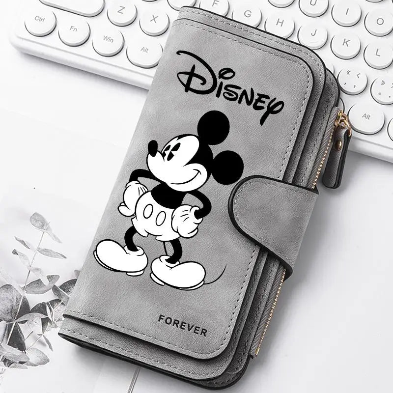 Mickey Minnie Lady Long Zip Wallet Buckle Tote Bag Coin Purse Soft PU Leather Multi-functional Card Holder Casual Daily