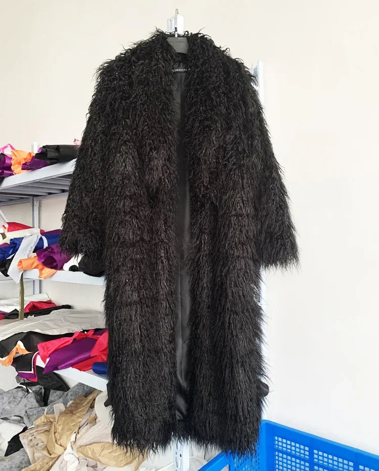 Women Imitation Sheep Faux Fur Long Coat Cardigan Thermal Loose Slim Fit Plush Coats Female Jacket Autumn Winter Furry Outerwear
