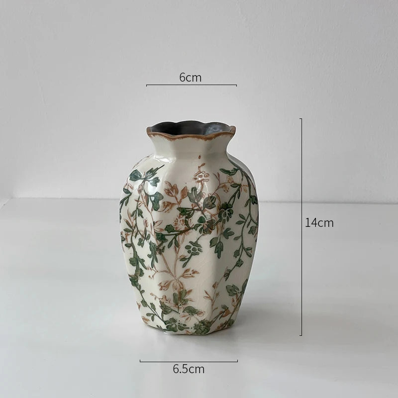 New Chinese pastoral green retro ceramic vase flower arrangement hydroponics living room dining table creative ornament