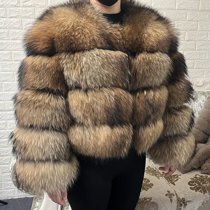 2024 maomaokong Super Hot Winter Women Luxury Thick Real Raccoon Fur Coat Natural Fox Fur Jacket Plus Size Jackets Female Vest