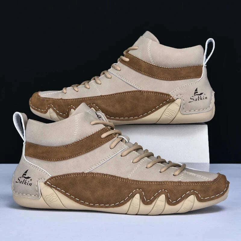 New Autumn 2024 Handmade Leather Men Boots Design Sneakers Man Breathable Casual Leather Shoes Men Ankle Boots Outdoor Fashion