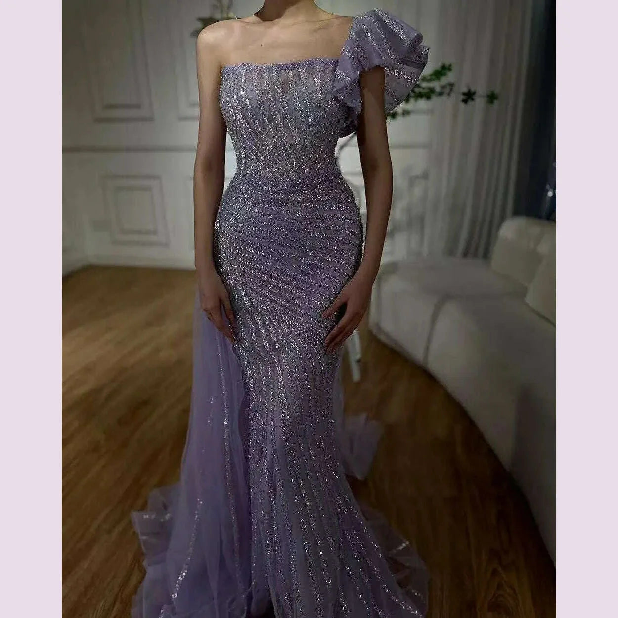 SERENE HILL Customized Lilac Luxury Beaded Mermaid Evening Dress 2025 Arabic Sexy Slit Women Occasion Party Gown CLA72277