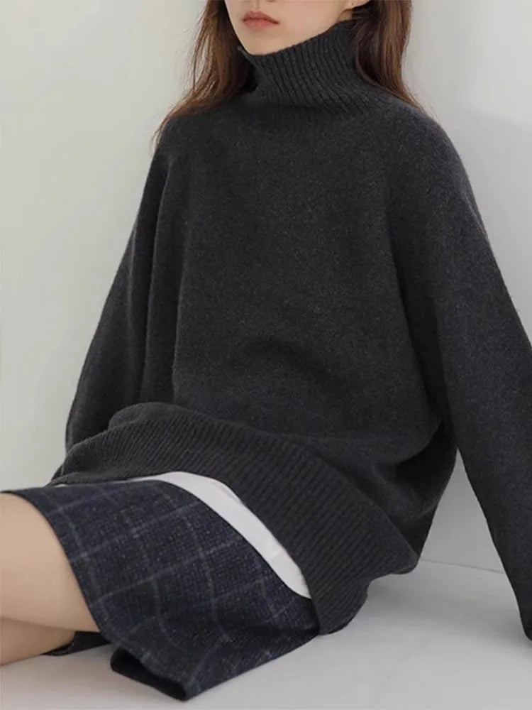 2024 Autumn and Winter New Thick Cashmere Sweater Women High Neck Pullover Sweater Warm Loose Knitted Base Sweater Jacket Tops