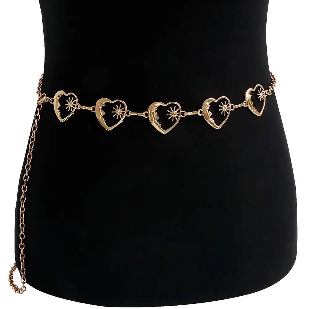 Punk Hip Hop Style Thin Waist Chain Sun Moon Star Women Chain Belt Vintage Fashion Metal Alloy Waistband Clothing...