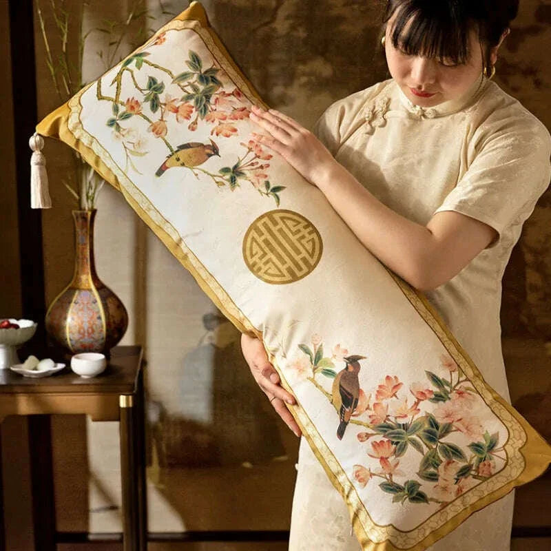 Chinese Flora Bird Pillows 35x100 Long Cushion Luxury Retro Cushions Decorative Pillow For Sofa Chair Bedding Home Decoration