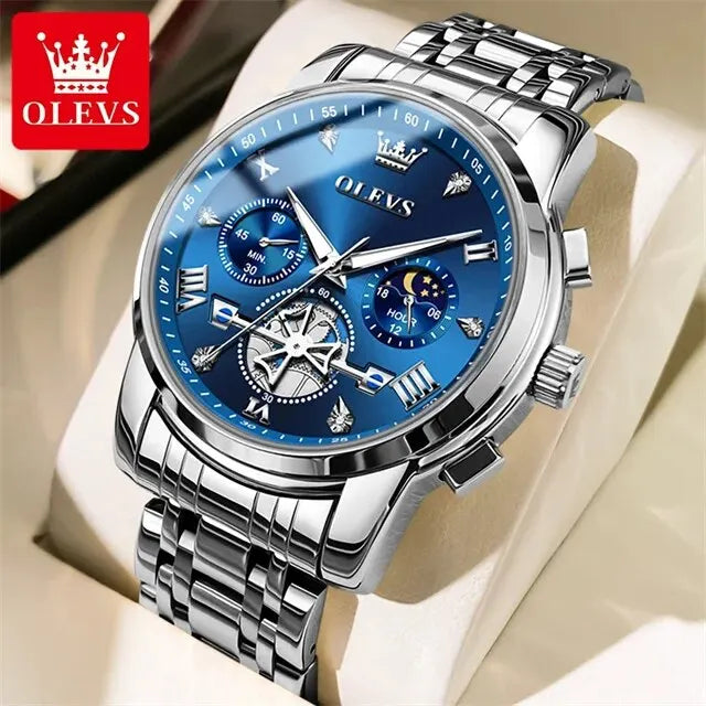 OLEVS 2856 Man Watch 24 Hour Moon Phase Chronograph Waterproof Luminous Multifuncation Original Luxury Quartz Wristwatch for Men