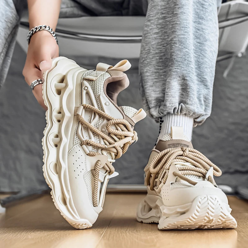 Men's sports shoes four seasons new thick-sole non-slip outdoor casual running shoes student light breathable soft-sole sneakers - Kimlud