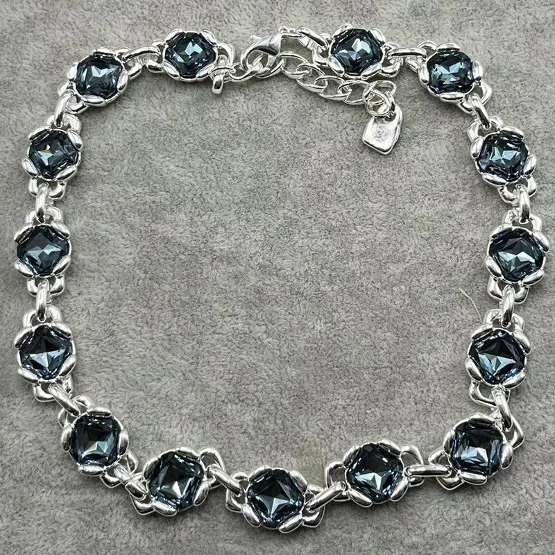 2025 Summer New Bestseller Shiny and Beautiful Blue Crystal Necklace, Women's Jewelry Gift