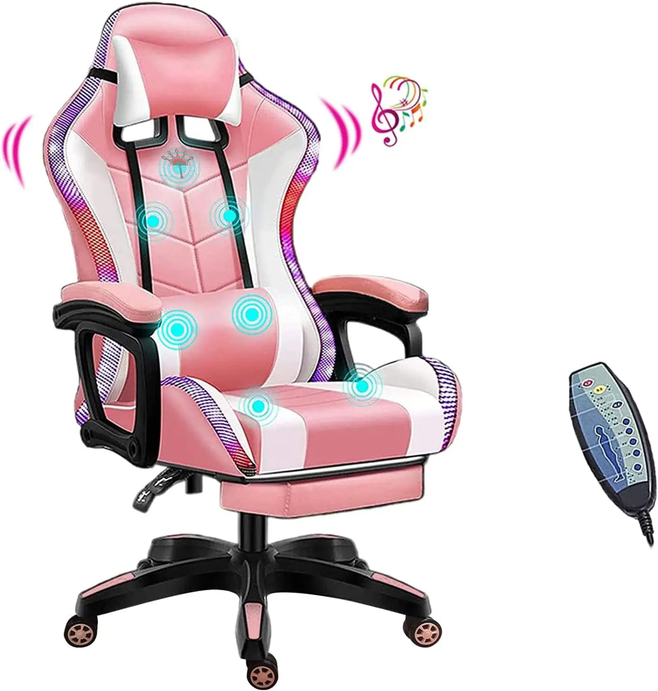 Gaming Chair with Speakers Video Game Chair PU Leather Recliner Computer Chair Swivel E-Sports Chair with Armrest