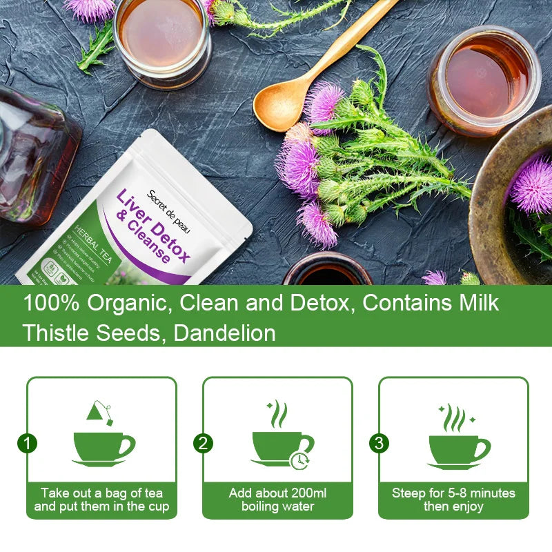 30 Tea Bags Liver,Kidney and Pancrea Herbal Compound Detox & Cleanse Herbal Milk Thistle Tea