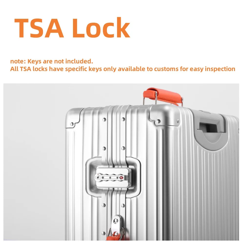 New All Aluminum-magnesium Alloy Suitcase with Spinner Wheel TSA Lock Leather Handle 20/24/29'' Travel Case Bag Rolling Luggage