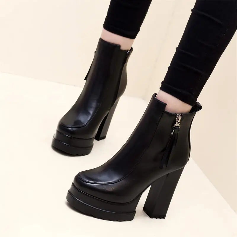 Women Boots High Heels Zipper Boots-Women Clogs Platform Luxury Designer Female Shoes Round Toe Stiletto 2024 Lolita Fashion Rub